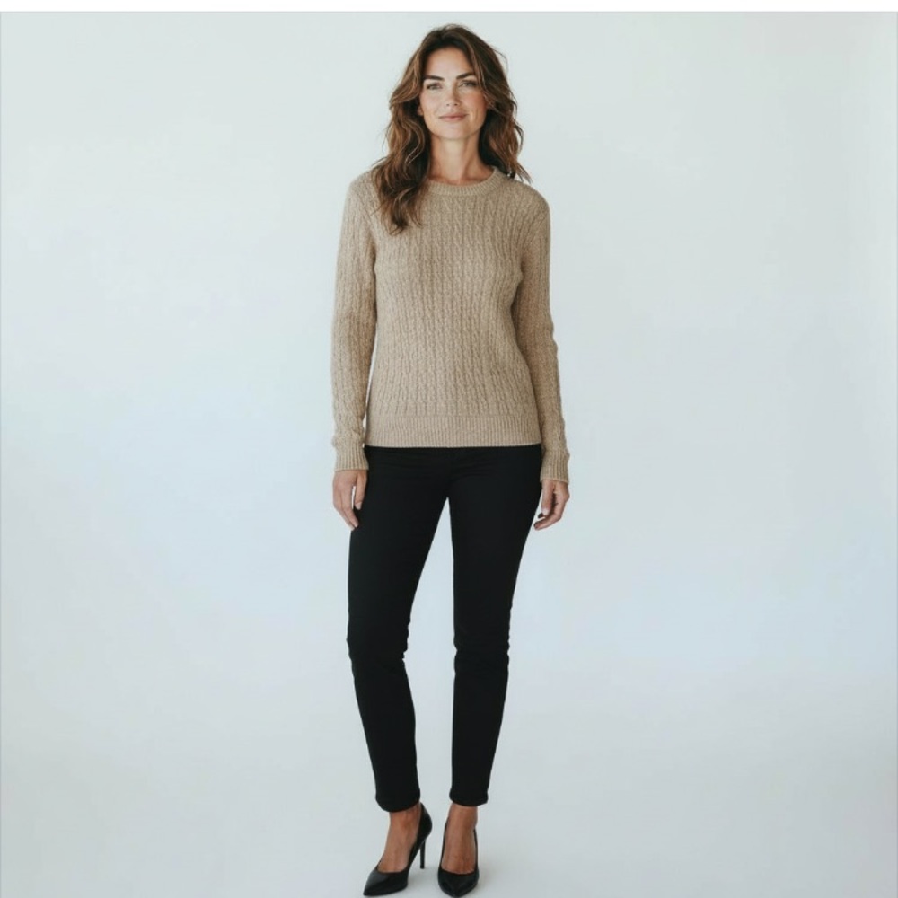TALBOTS Women’s Gold Metallic Cable Knit Crew Sweater Size XLP
